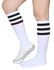 Triple Stripes Soft Cotton Knee High Tube Socks for One Size Z03-black/White