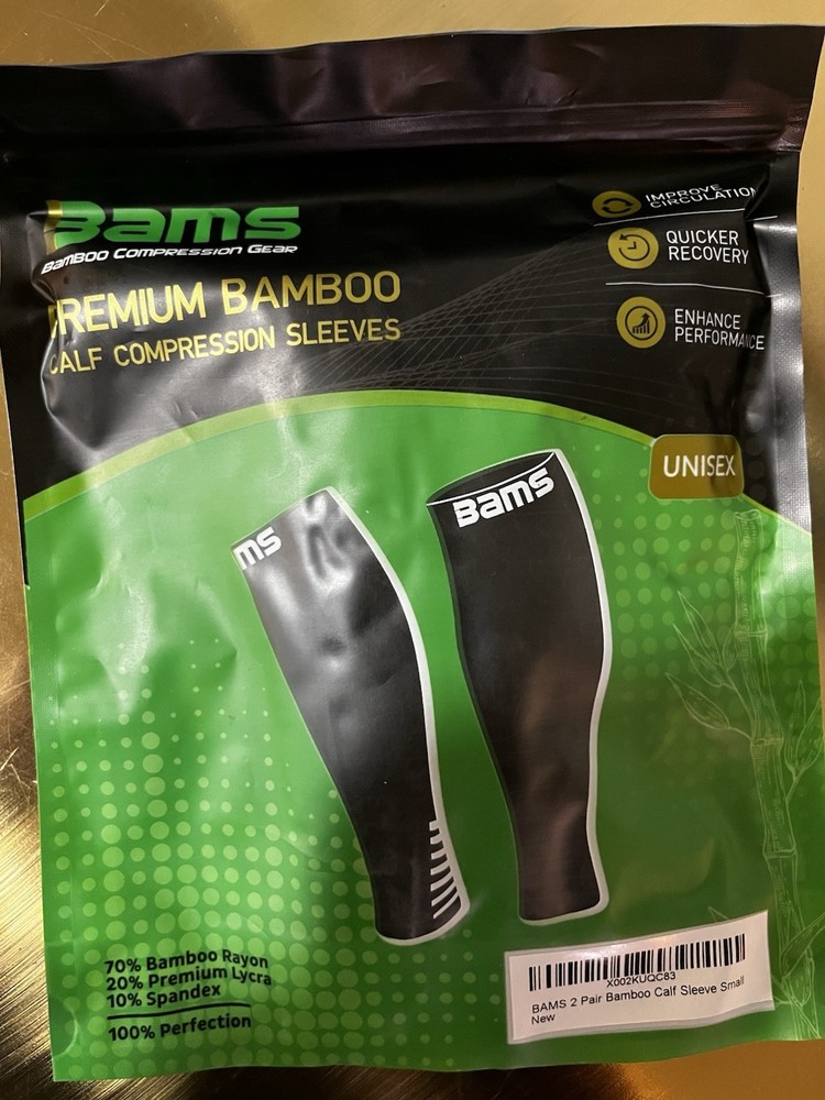 Bamboo Calf Compression Sleeves Small Unisex Black 2 Pair Leg Support Bams