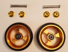 Pair (2) of 4″ Wheelchair Caster Wheels, (2) 5/16″ Axles, and (4) Cone Spacers