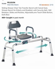 PELEGON Sliding Shower Chair Tub Transfer Bench 360 Swivel, 250 lb, Blue/White