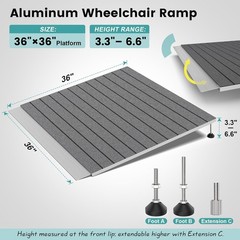 Nuvium Adjustable Aluminum Wheelchair Threshold Ramp 36″x36″ 3.3″-6.6″ Rise