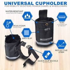 Universal Cup Holder for Mobility Scooter, Power Chair, & Wheelchair (Black)