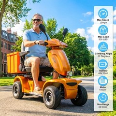 4 Wheels Heavy Duty Mobility Scooter 31 Miles 3-Speed 48V 1000W 500lbs Orange