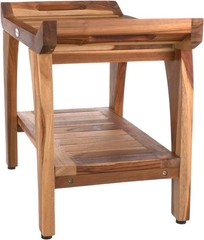 Solid Teak Shower Bench w/Shelf Arms Scandinavian Vibe Bath Spa Safety Seat 24″