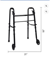Foldable Adjustable Height Walking Frame Walker, 2-Wheel, Black, 350 lb, 21in