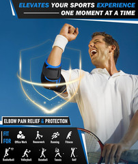Elbow Brace for Tennis Elbow & Tendonitis- Adjustable Compression Sleeve Strap f