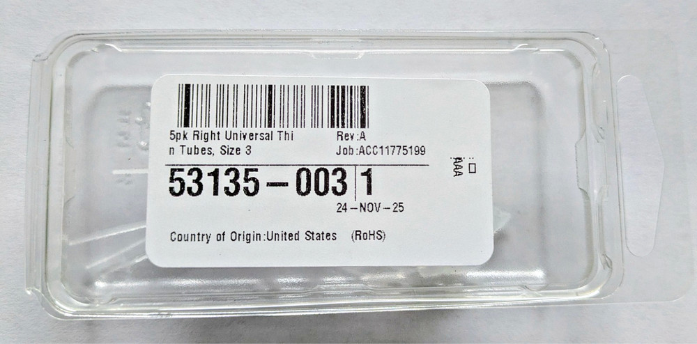 NEW Sealed Starkey Universal Thin Tubes Size 3 RIGHT (5 Pack) 53135-003 OEM