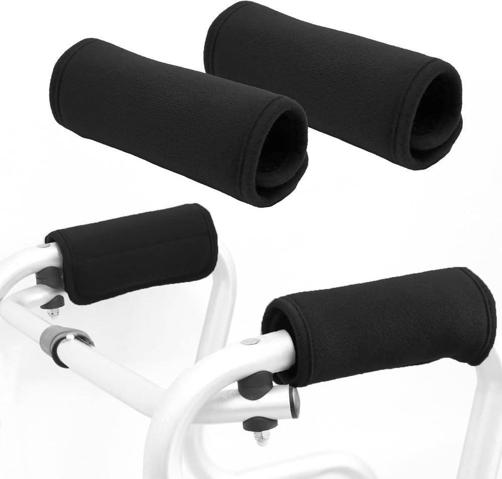 2 Pack Walker Handle Cushions – Grip Covers Pads – Padded Hand Black