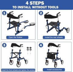 Rollator Walker For Seniors Lightweight Foldable 12″+10″ Wheels w/ Brakes 300 Lb