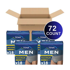TENA Protective Underwear for Men, Maximum, XL, 72 count (Waist size 45in-58in)