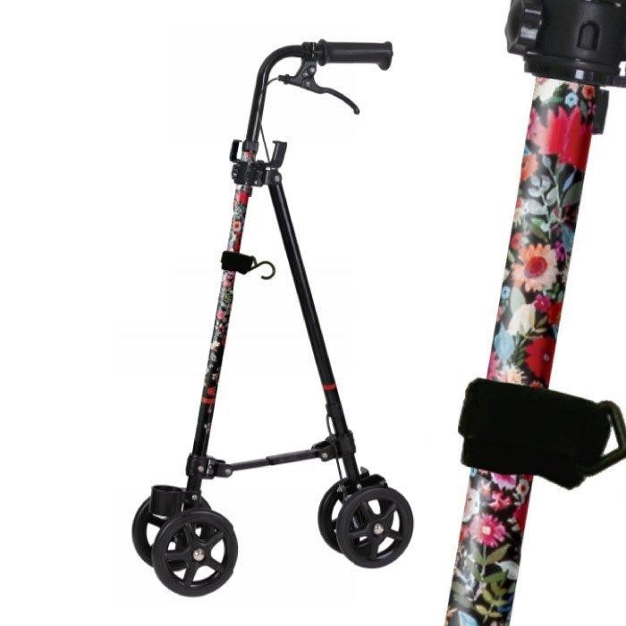 Fujihome Handrail Stick Cane II with Wheel Brake Walking Aid for Seniors Black