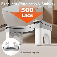 Foldable Toilet Stool Squat Adult, 7″ Height Adjustable Poop Stool for Bathroom,