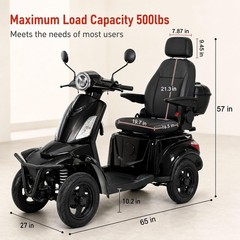 4 Wheel Mobility Scooter 1000W 60V 20Ah 3 Speeds – 6.2/9.3/15.5 mph 500 lbs Load