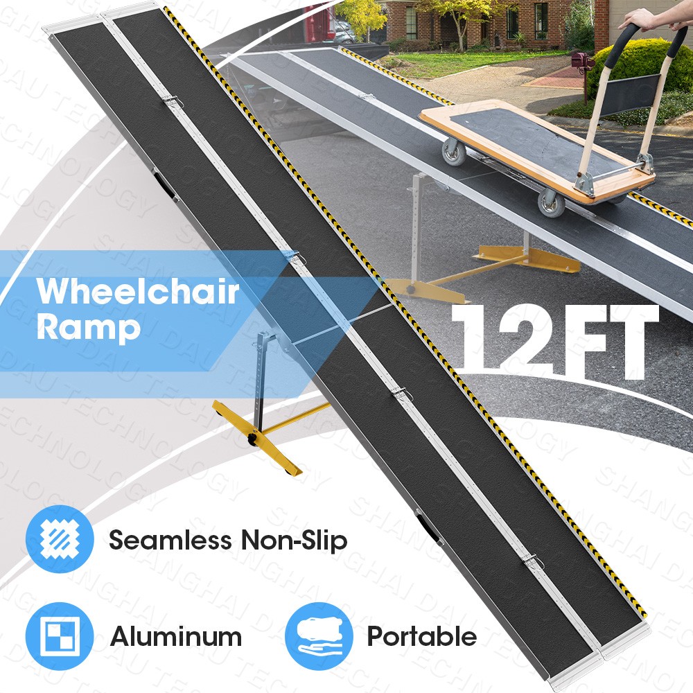 Portable Wheelchair Ramp 12FT, Seamless Non-Slip Handling Ramps for Home Steps