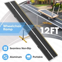 Portable Wheelchair Ramp 12FT, Seamless Non-Slip Handling Ramps for Home Steps