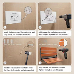 18 In. Wall Mounted Folding Teak Shower Seat in Black and Brown, Fold down Showe