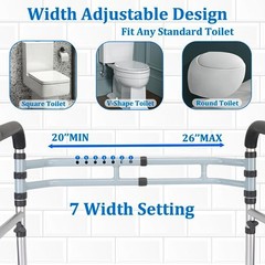 Toilet Safety Rails (300 LB) – Adjustable, Foldable Toilet Handle Dark Gray