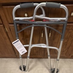 Drive Deluxe Two Button Folding Walker Adult 2 Wheels 5″ Foldable Silver/Gray