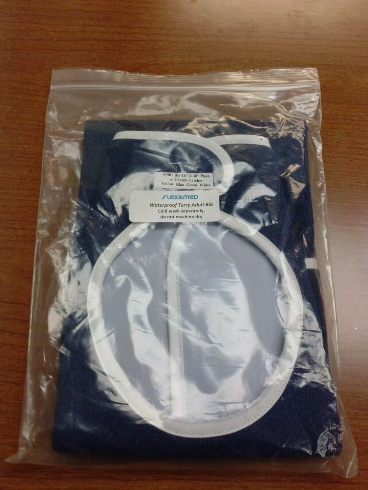 Waterproof Blue Terri Adult Bib w/Crumb Catcher 16 x 30″ New Adult Apron NEW
