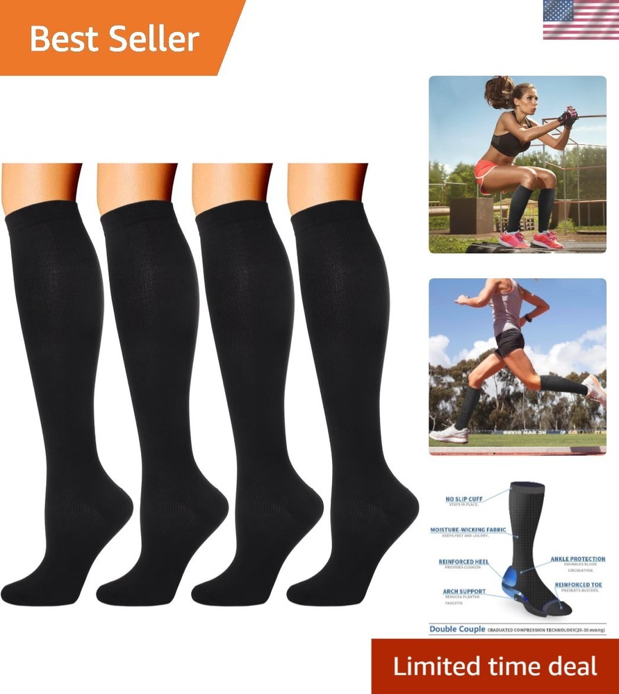 4 Pairs of Knee-High Compression Socks 20-30mmHg for Men & Women – Sports Ready