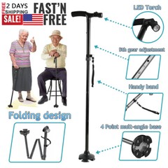 Extendable 5-Levels Adjustable Height LED Walking Cane Retractable Walking Stick