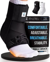 Adjustable Ankle Brace for Sprains & Tendonitis Relief – Lace Up Support with St