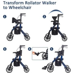 Deluxe ELENKER Medical Aid Rollator Walker Stand Up Rolling Walking Mobility