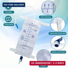 1000ml Leg Bag for Catheter and Urinary Drainage, Anti-Reflux Valve with Advance