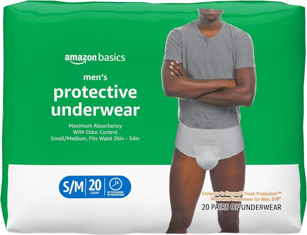 20 Count Amazon Basics Men’s Incontinence Underwear SMALL/MEDIUM Leak Protection