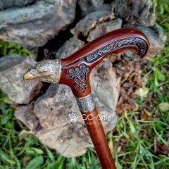 Raven Walking Stick Cane Solid Bronze Brass Metal Staff Wooden Handle Shaft