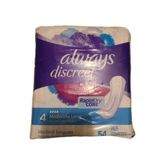 Always Discreet Incontinence Pads Women Moderate Absorbency Long 4 Drop 54 Ct