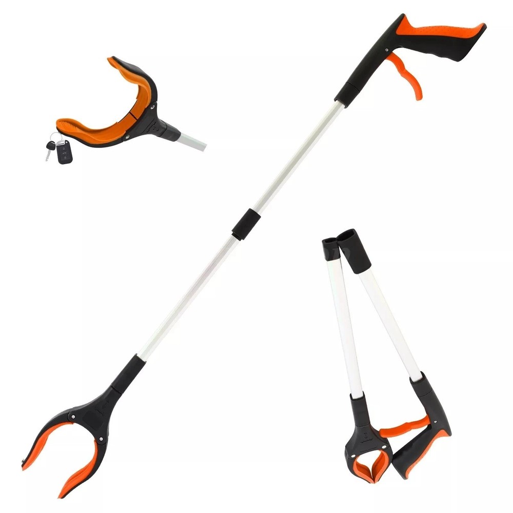 Foldable Garbage Pick Up Grabber Tool Rotating Jaw & Magnet Trash Picker 32”