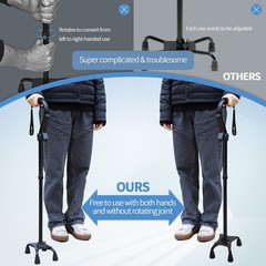 Adjustable Walking Cane for Men & Women with 4-Pronged Base Extra Black