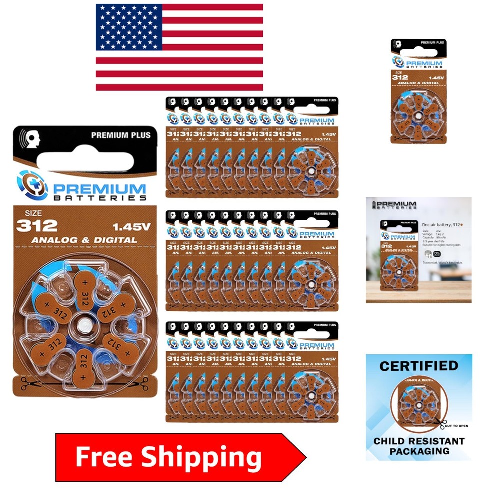 Size 312 Zinc Air Hearing Aid Batteries – 180 Count, 1.45V Reliability