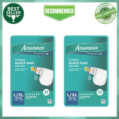 (2 Pack) Assurance L/XL Adult Diapers, Unisex Incontinence Briefs Tabs, 34 Count