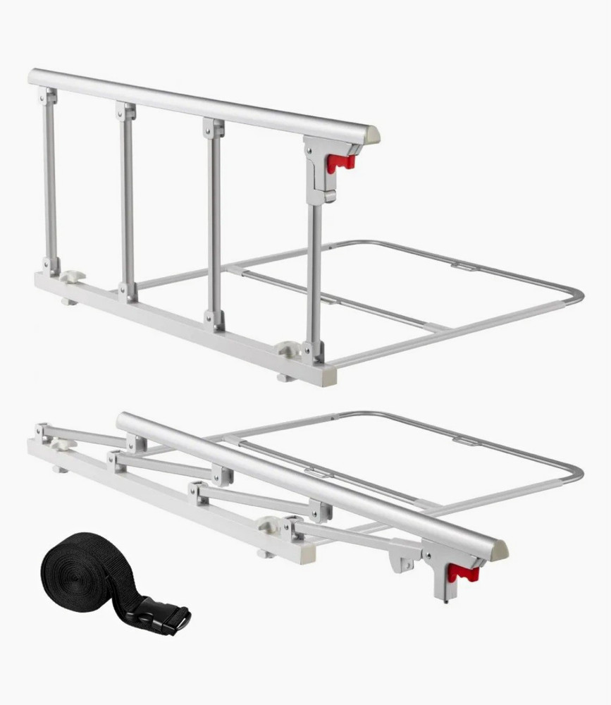 Foldable Fold-Down Steel Bed Rail Safety Guard, Silver/White for Elderly Adults.