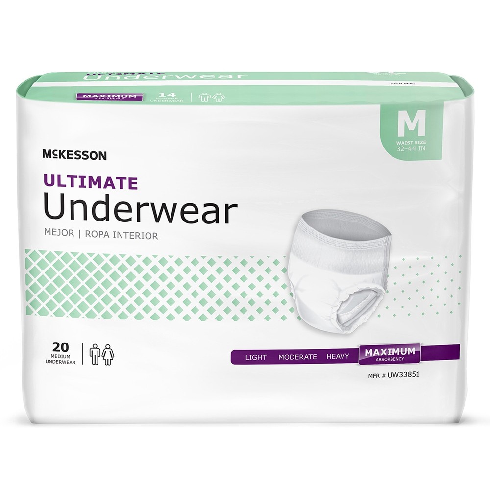 McKesson Adult Disposable Cloth Underwear Maximum Absorbency – Size M 20 Count