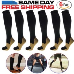 6 Pairs Compression Socks 20-30mmHg Graduated Men Women Sport Copper Socks S-XXL