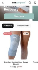 One Compress Bamboo Premium Knee Sleeve Gray Size 4XL New In Package