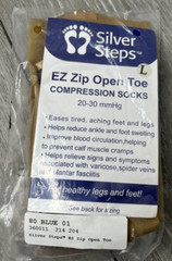 Silver Steps EZ Zip Open Toe Compression Socks 20-30mmHg, Beige Size L