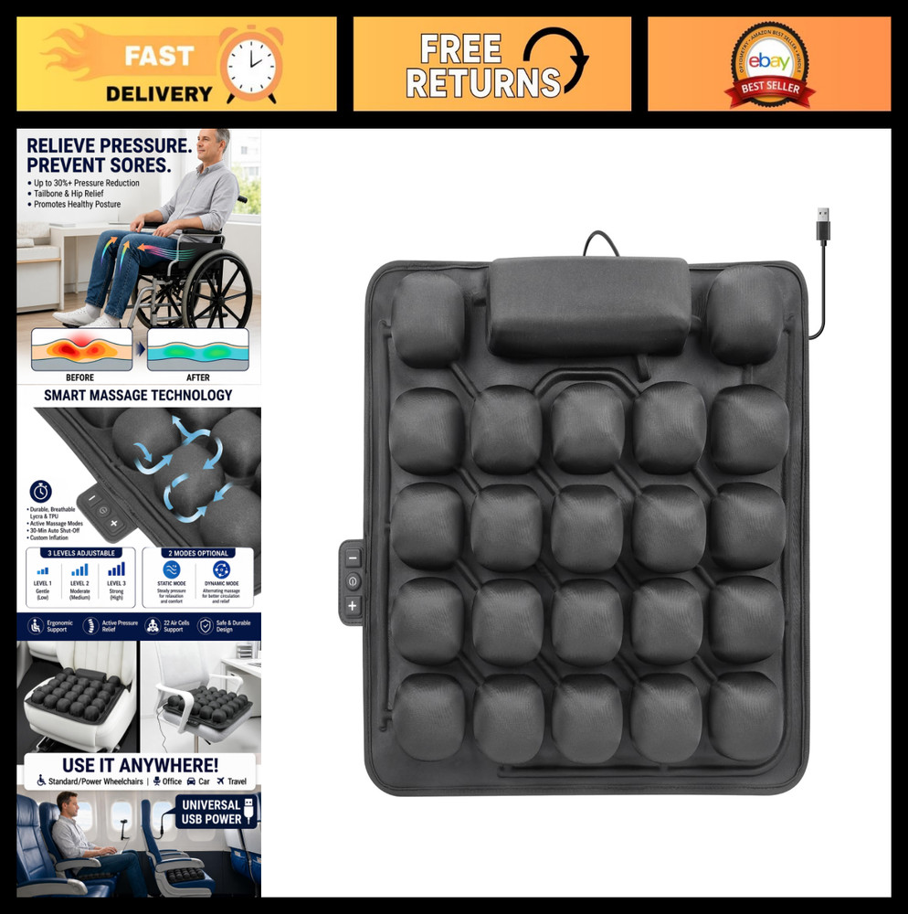Pressure Relief Air Wheelchair Cushion – USB Powered, Breathable Seat Pad for Co