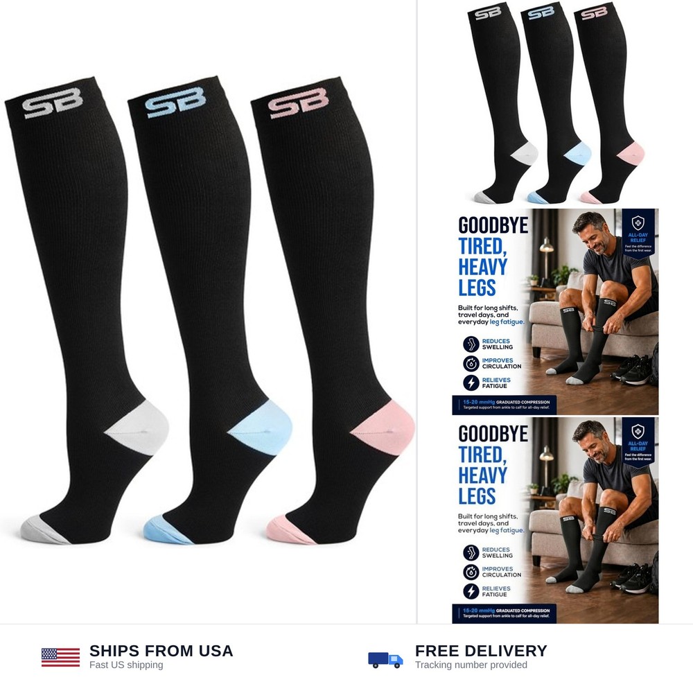 SB SOX 3-Pair Compression Socks for Men & Women (15-20mmHg) – Best Compressio…