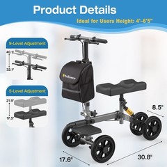 All Terrain Knee Scooter Walker-Foldable-Steerable-Dual Brakes-Grey-Up To 300lbs