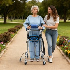 Adult Standing Walker 8-Wheels Walking Aid for Men Adjustable Height & Width