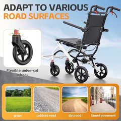 UU-ZHA Super Lightweight Transport Wheelchair Easy to Travel Locking Hand Brakes
