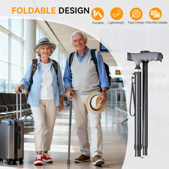 Walking Cane with LED Light for Seniors Men Women, Adjustable Folding Canes for
