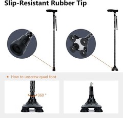 KAKICLAY Folding Walking Cane with LED Light Adjustable Aluminum Walking Stick