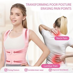 Posture Corrector for Women and Men,Adjustable Full Back Brace Medium, Pink