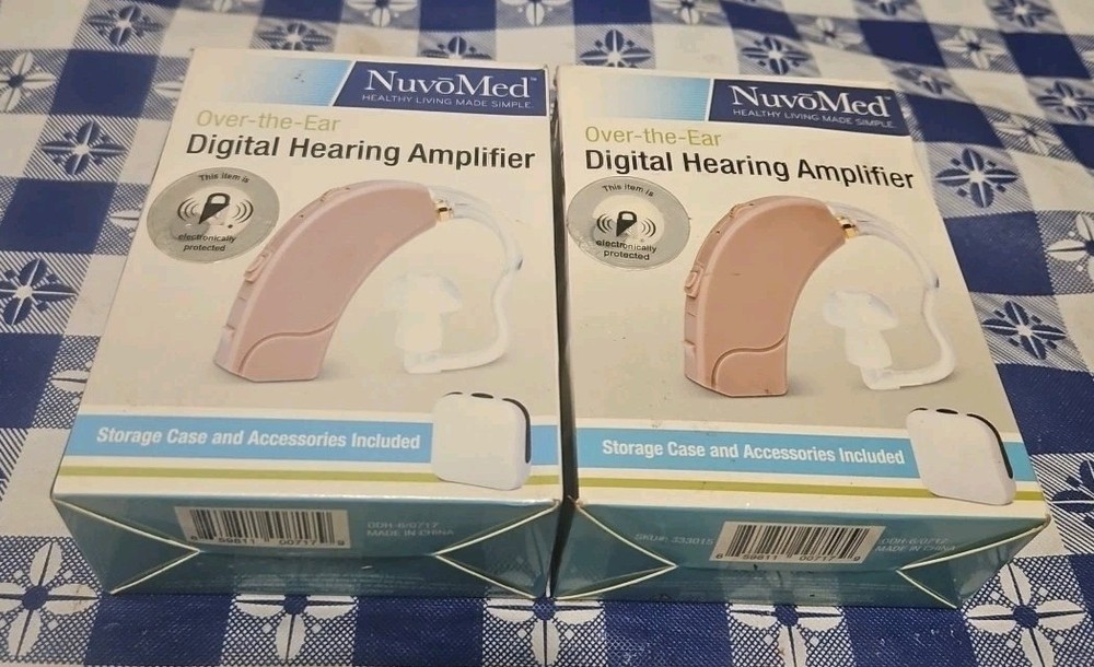 2Pk NuvoMed Over-the-Ear Digital Hearing Amplifiers With Cases & Accessories New