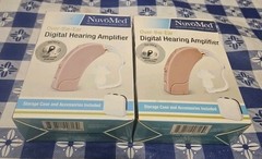 2Pk NuvoMed Over-the-Ear Digital Hearing Amplifiers With Cases & Accessories New